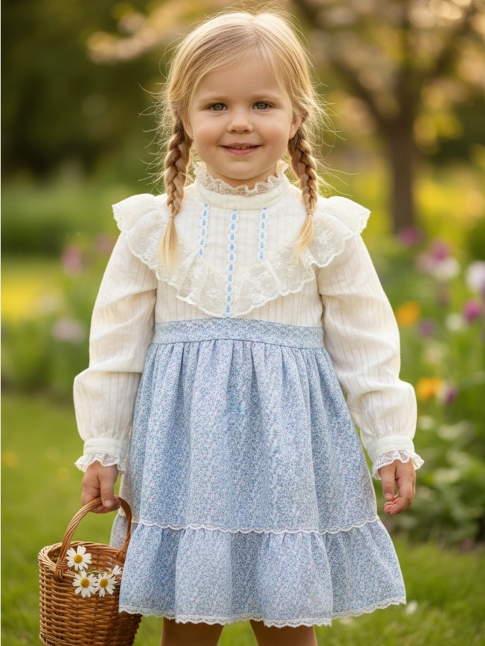 Vintage Blue Ditsy Gunne Sax Style Dress 5
